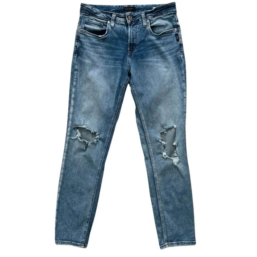 Silver Jeans Boyfriend Women Size 30 Blue Denim Stretch Distressed
